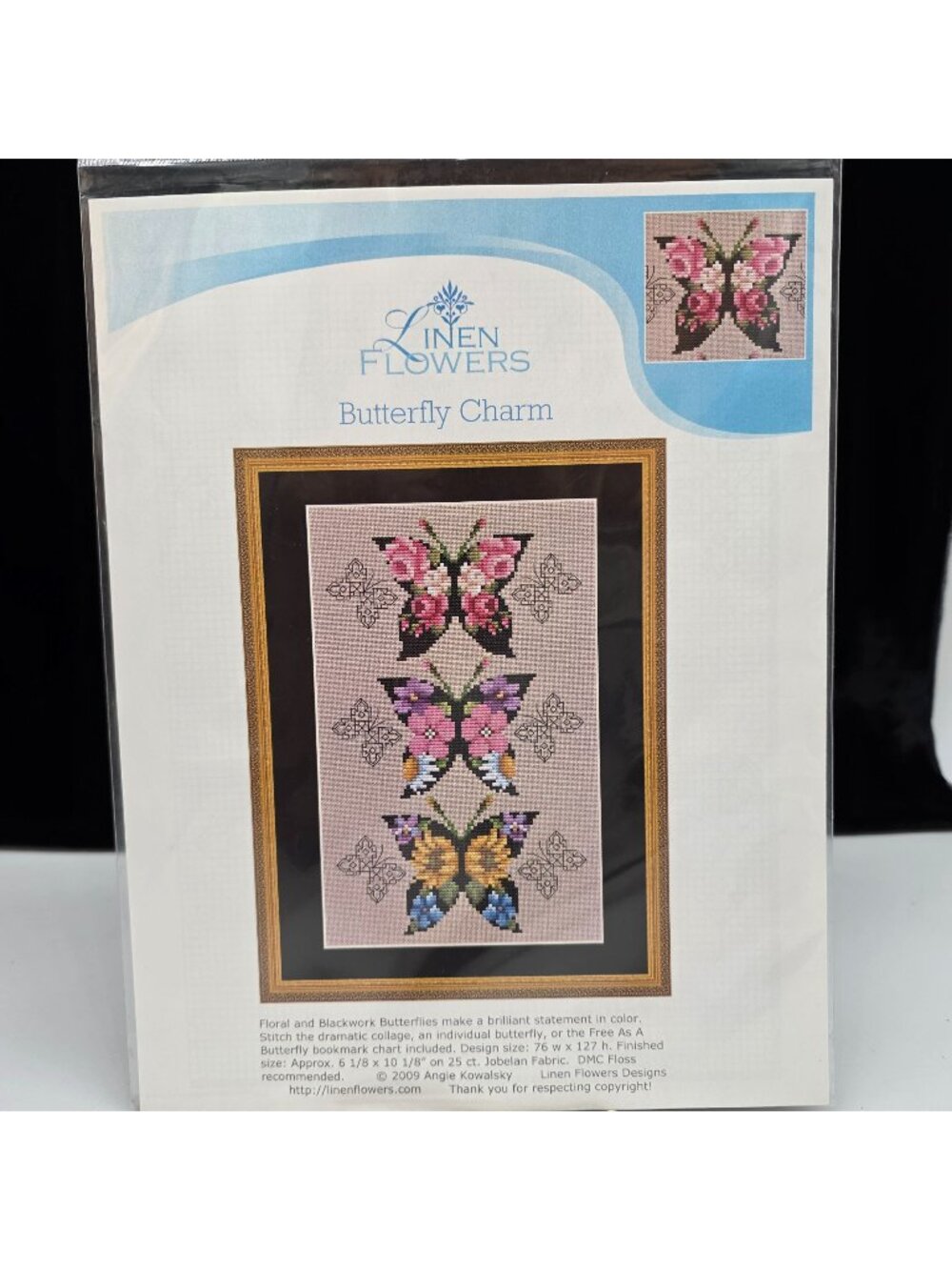 Cross Stitch & Blackwork Pattern Butterfly Charm By Linen Flowers